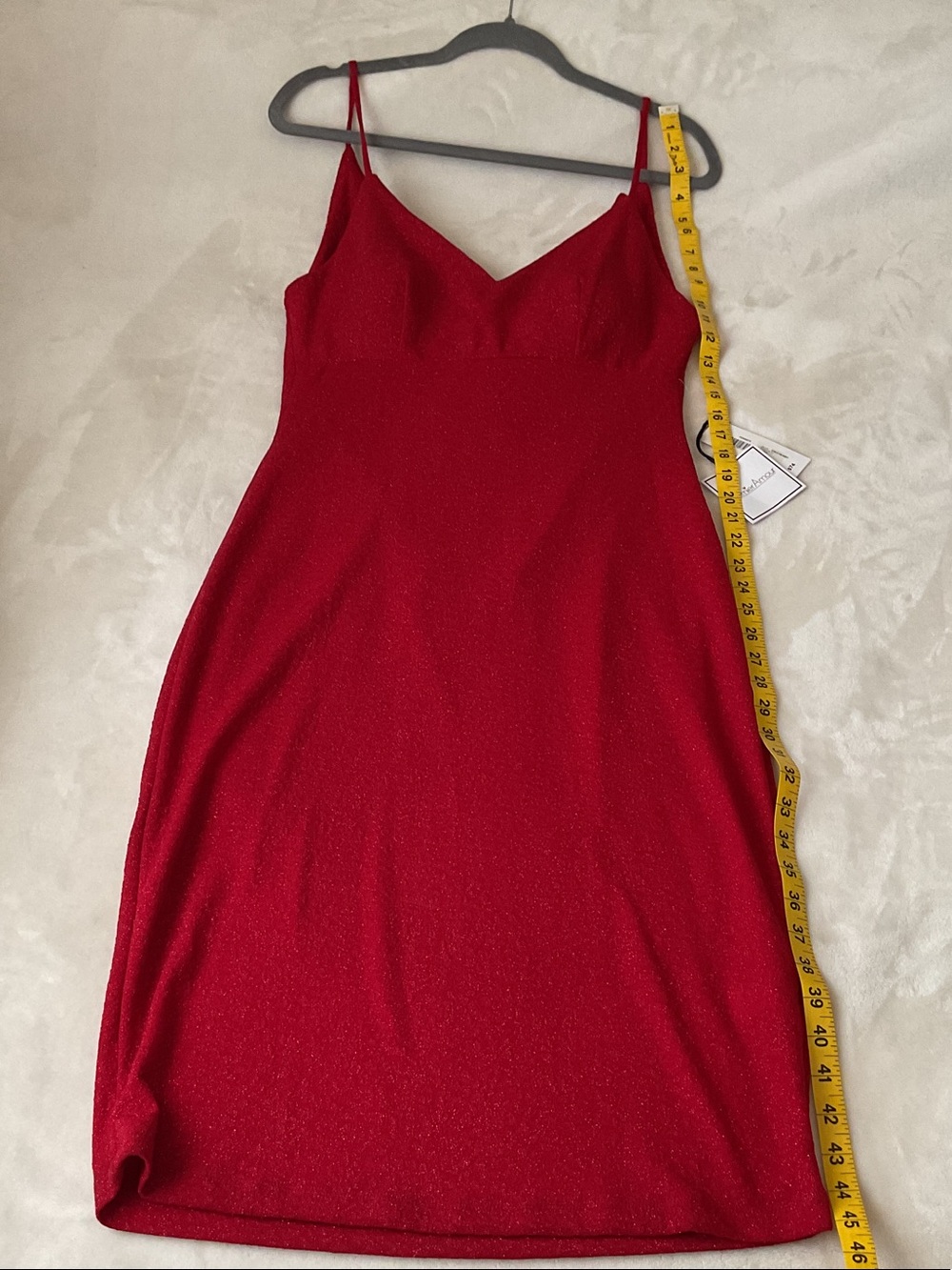Red Sparkle Midi Slip Dress with V-Neck